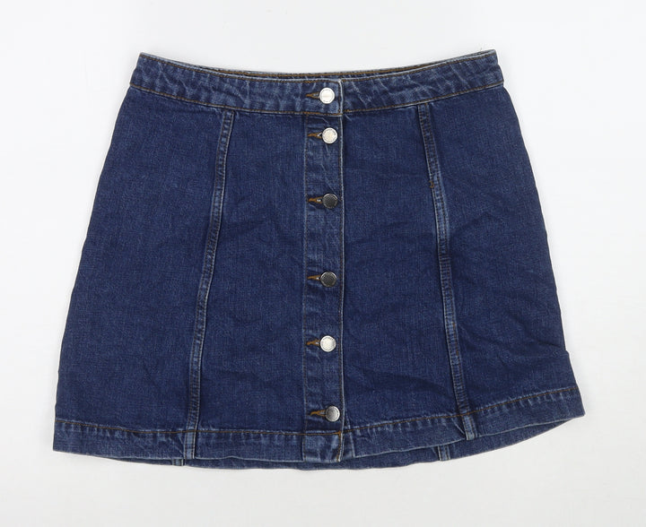 Topshop Womens Blue Cotton A-Line Skirt Size 30 Button