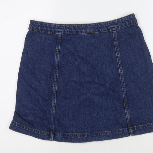 Topshop Womens Blue Cotton A-Line Skirt Size 30 Button