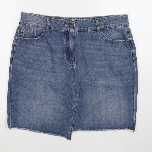 NEXT Womens Blue Cotton A-Line Skirt Size 16 Zip