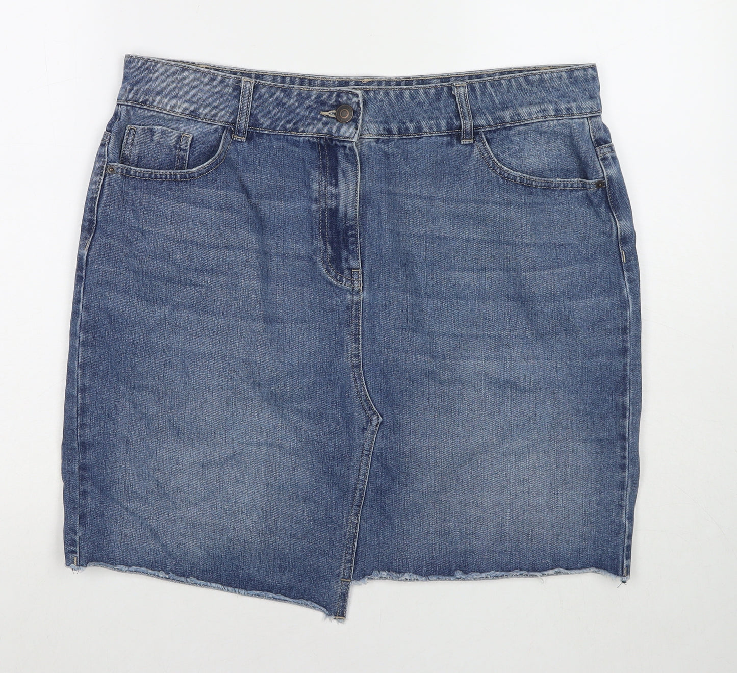 NEXT Womens Blue Cotton A-Line Skirt Size 16 Zip