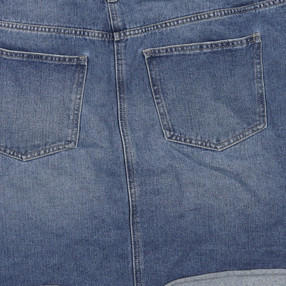 NEXT Womens Blue Cotton A-Line Skirt Size 16 Zip