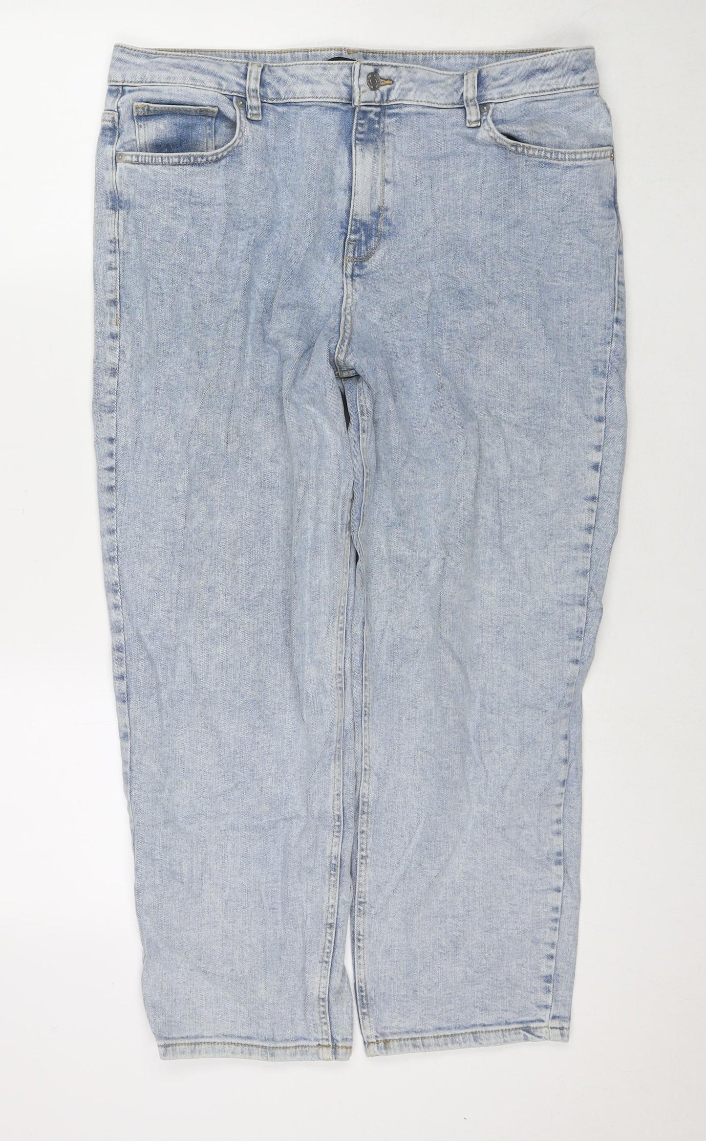 F&F Womens Blue Cotton Cropped Jeans Size 16 L25 in Regular Zip