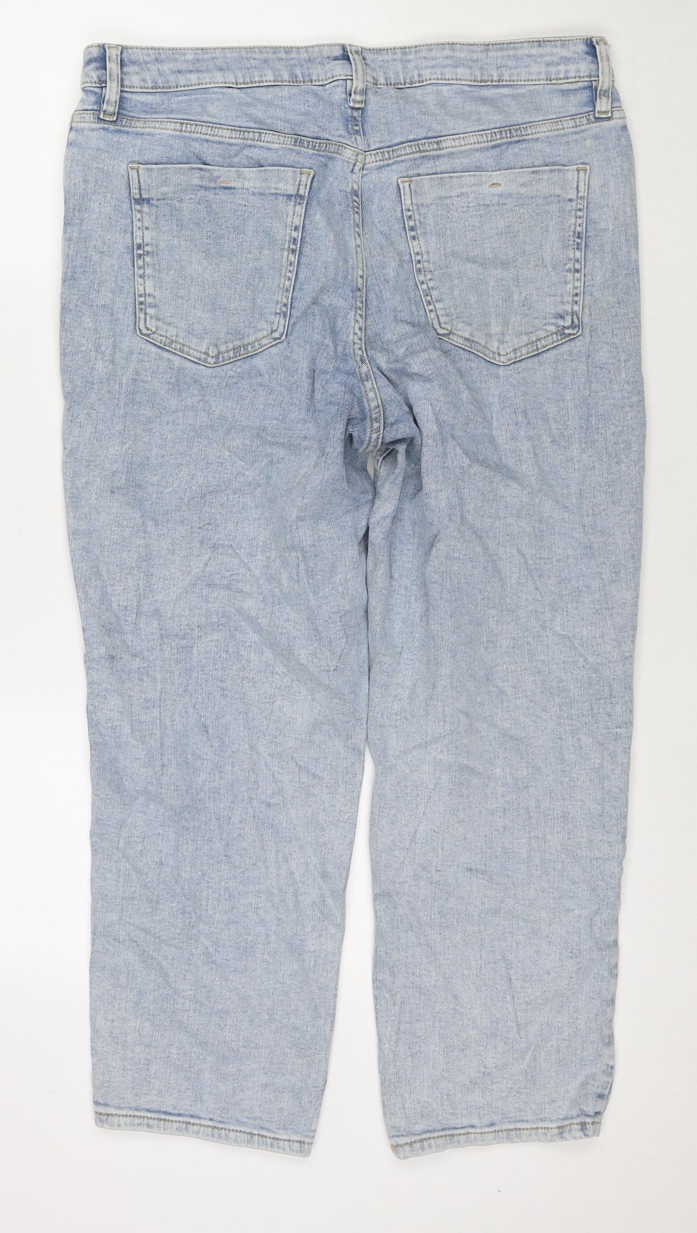 F&F Womens Blue Cotton Cropped Jeans Size 16 L25 in Regular Zip