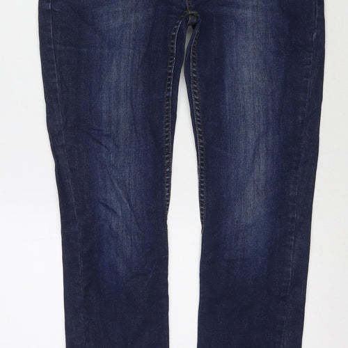 F&F Womens Blue Cotton Straight Jeans Size 8 L30 in Regular Zip