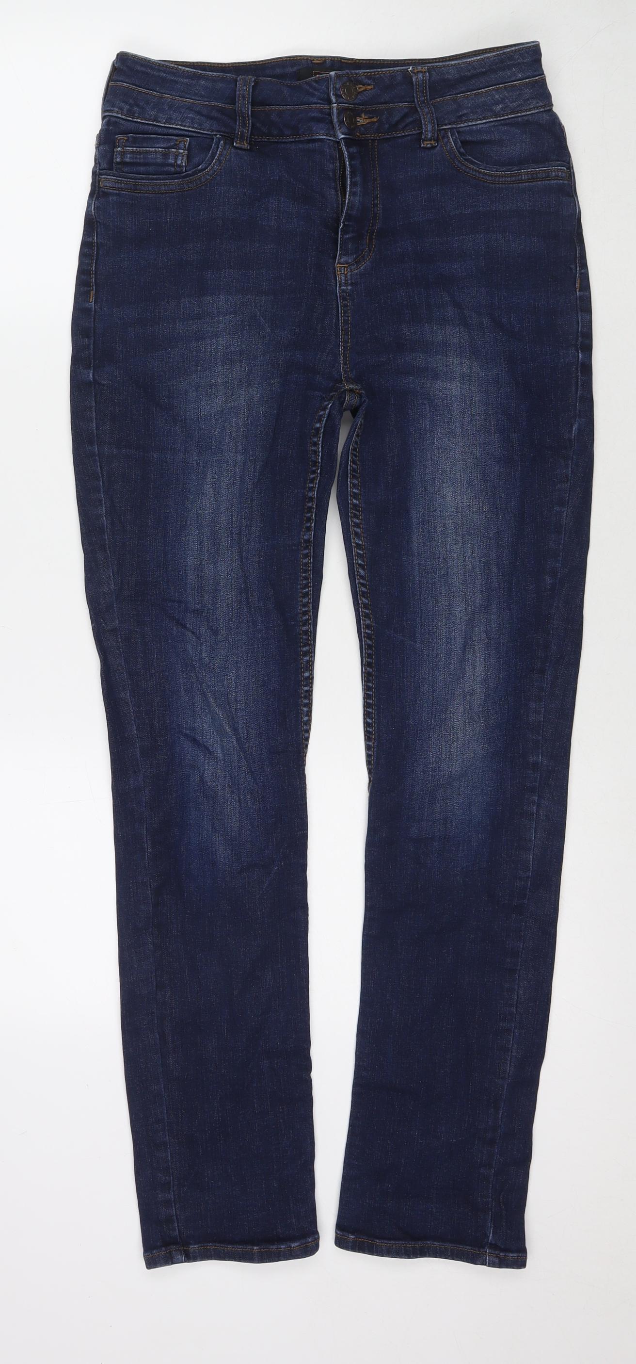 F&F Womens Blue Cotton Straight Jeans Size 8 L30 in Regular Zip