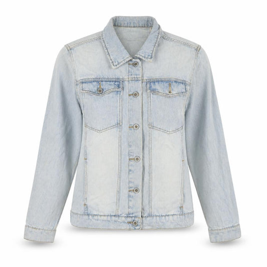Front view of Jack Wills women’s blue jacket, size UK 14, button