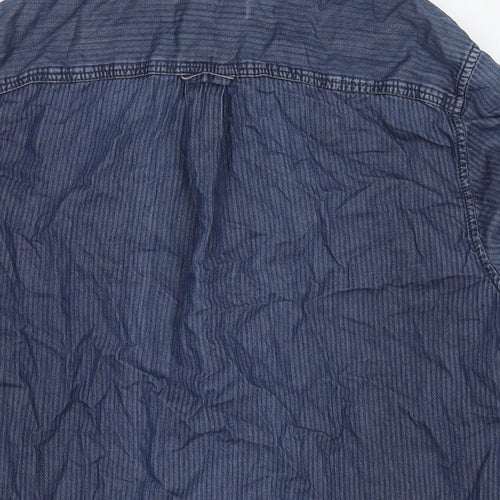Marks and Spencer Mens Blue Striped Cotton Button-Up Size S Collared Button
