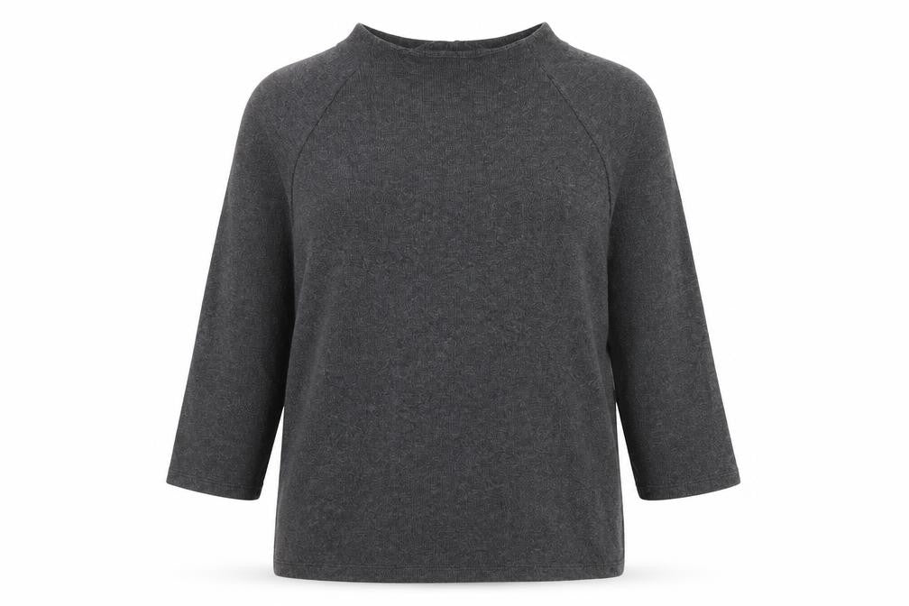 Front view of Marks & Spencer women’s grey mock neck polyester jumper, size UK 16