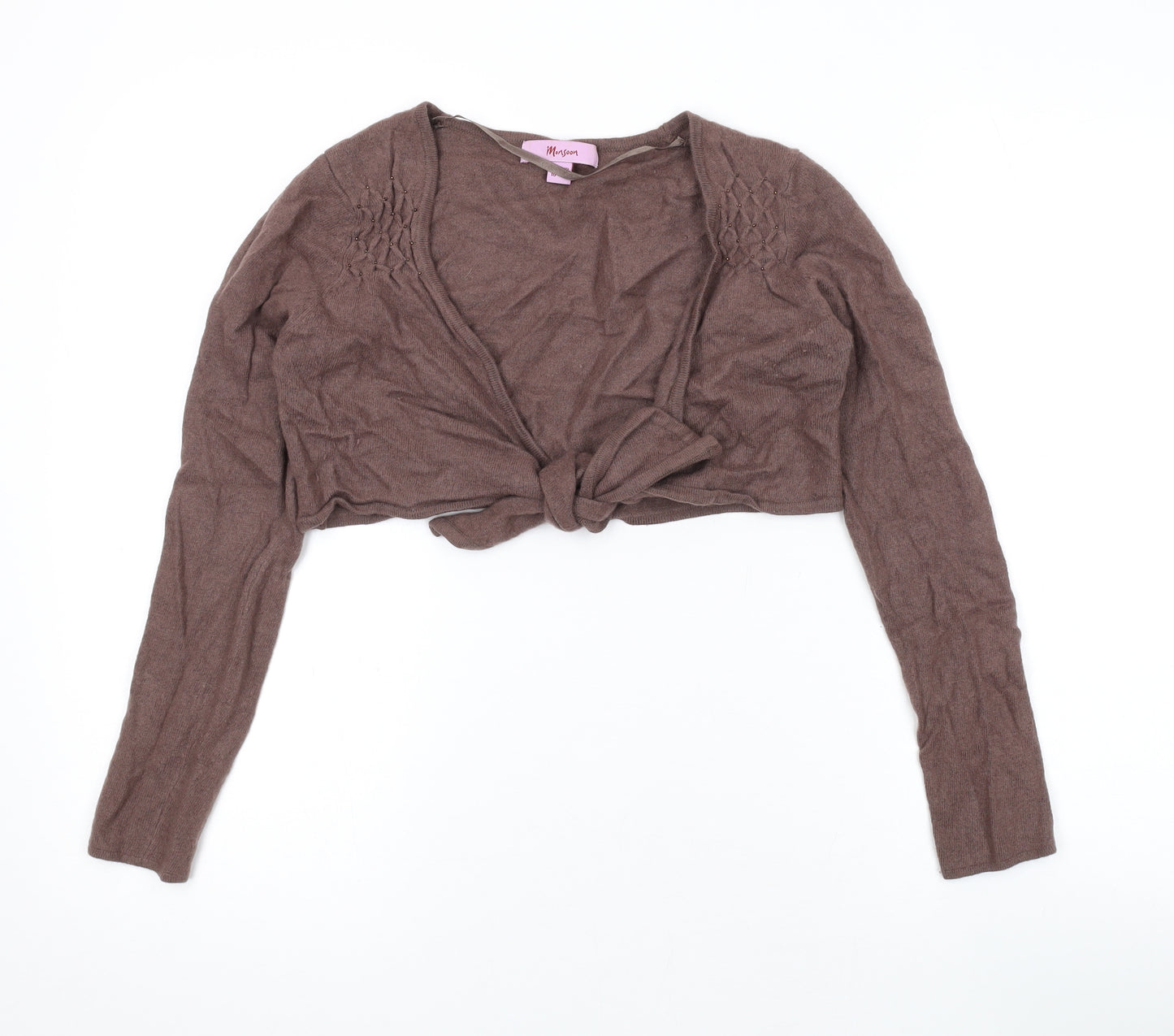 Monsoon Womens Brown V-Neck Viscose Shrug Jumper Size 10