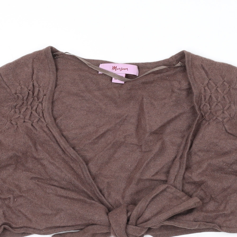 Monsoon Womens Brown V-Neck Viscose Shrug Jumper Size 10