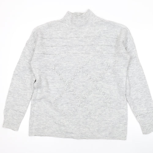 Oasis Womens Grey Mock Neck Geometric Acrylic Pullover Jumper Size S
