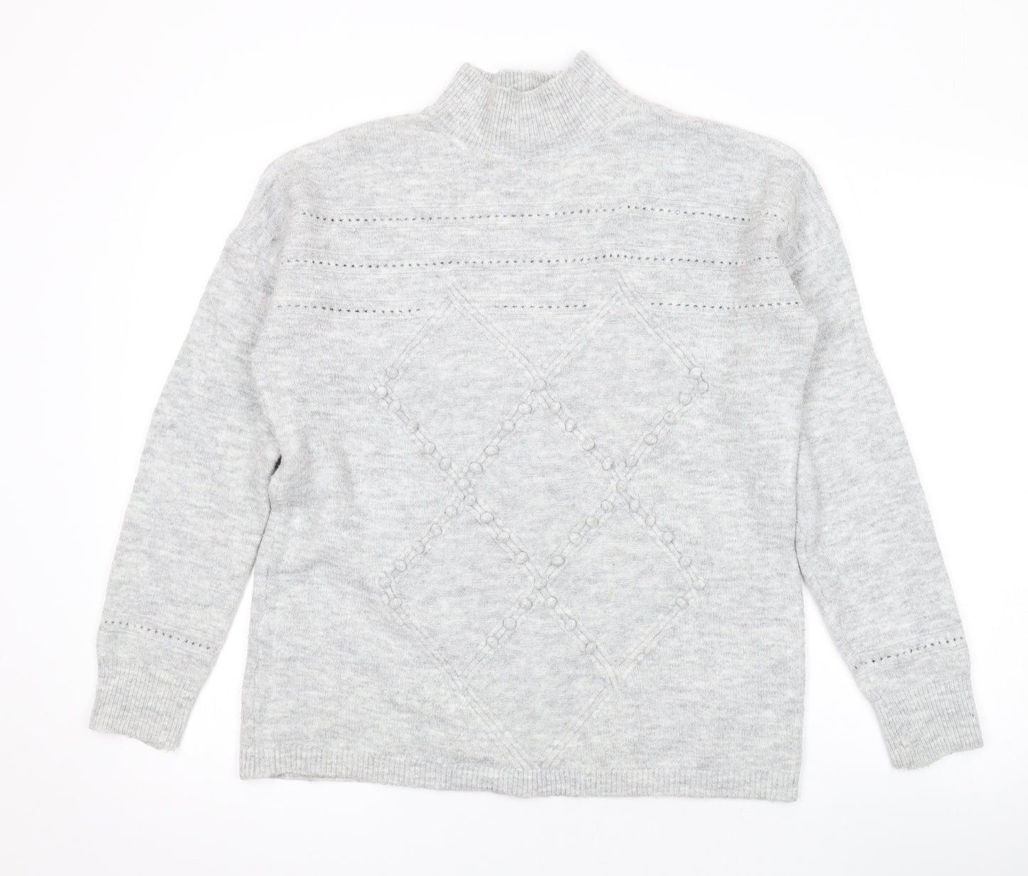 Oasis Womens Grey Mock Neck Geometric Acrylic Pullover Jumper Size S