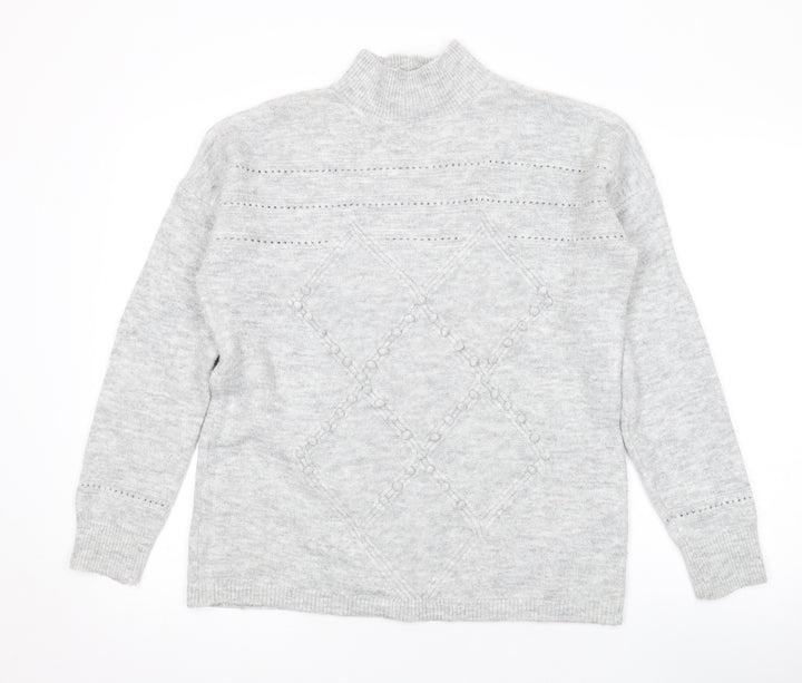 Oasis Womens Grey Mock Neck Geometric Acrylic Pullover Jumper Size S