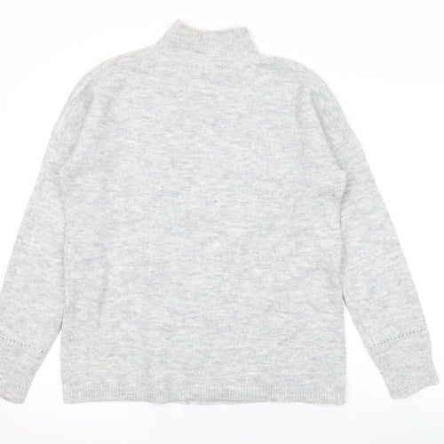 Oasis Womens Grey Mock Neck Geometric Acrylic Pullover Jumper Size S