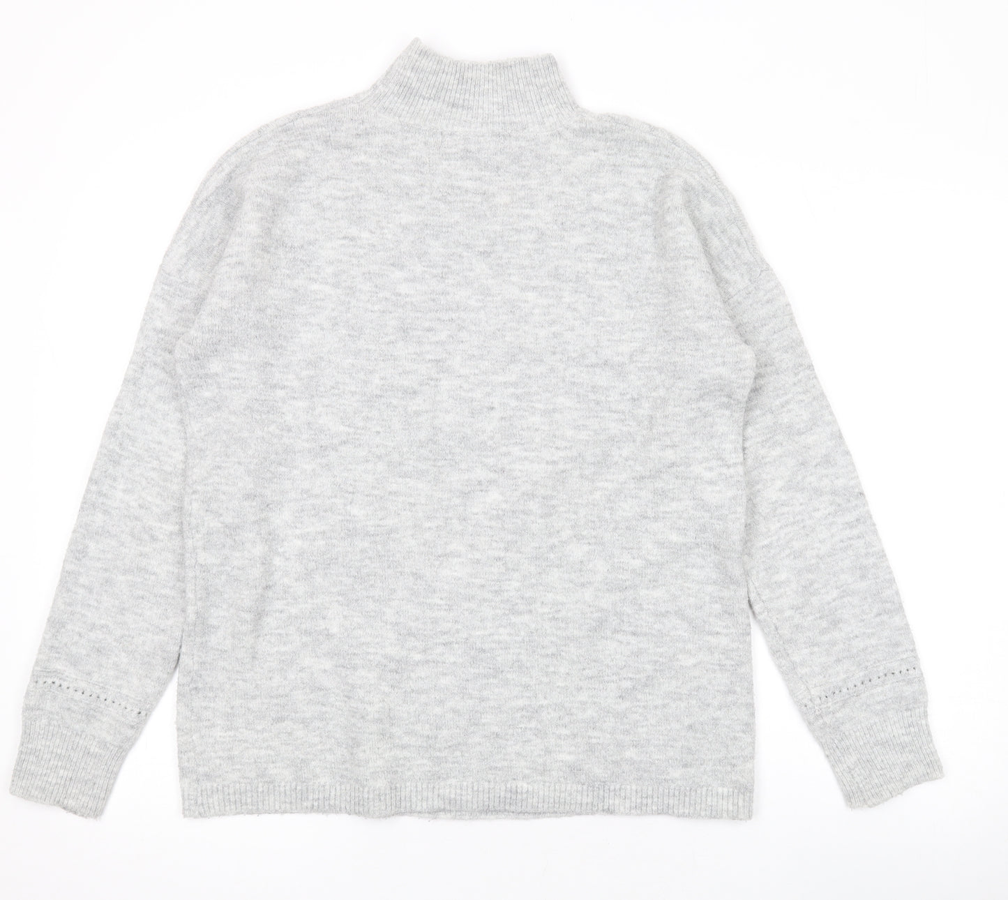 Oasis Womens Grey Mock Neck Geometric Acrylic Pullover Jumper Size S