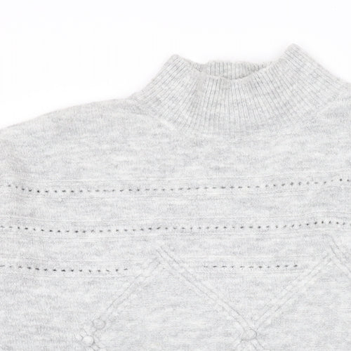 Oasis Womens Grey Mock Neck Geometric Acrylic Pullover Jumper Size S