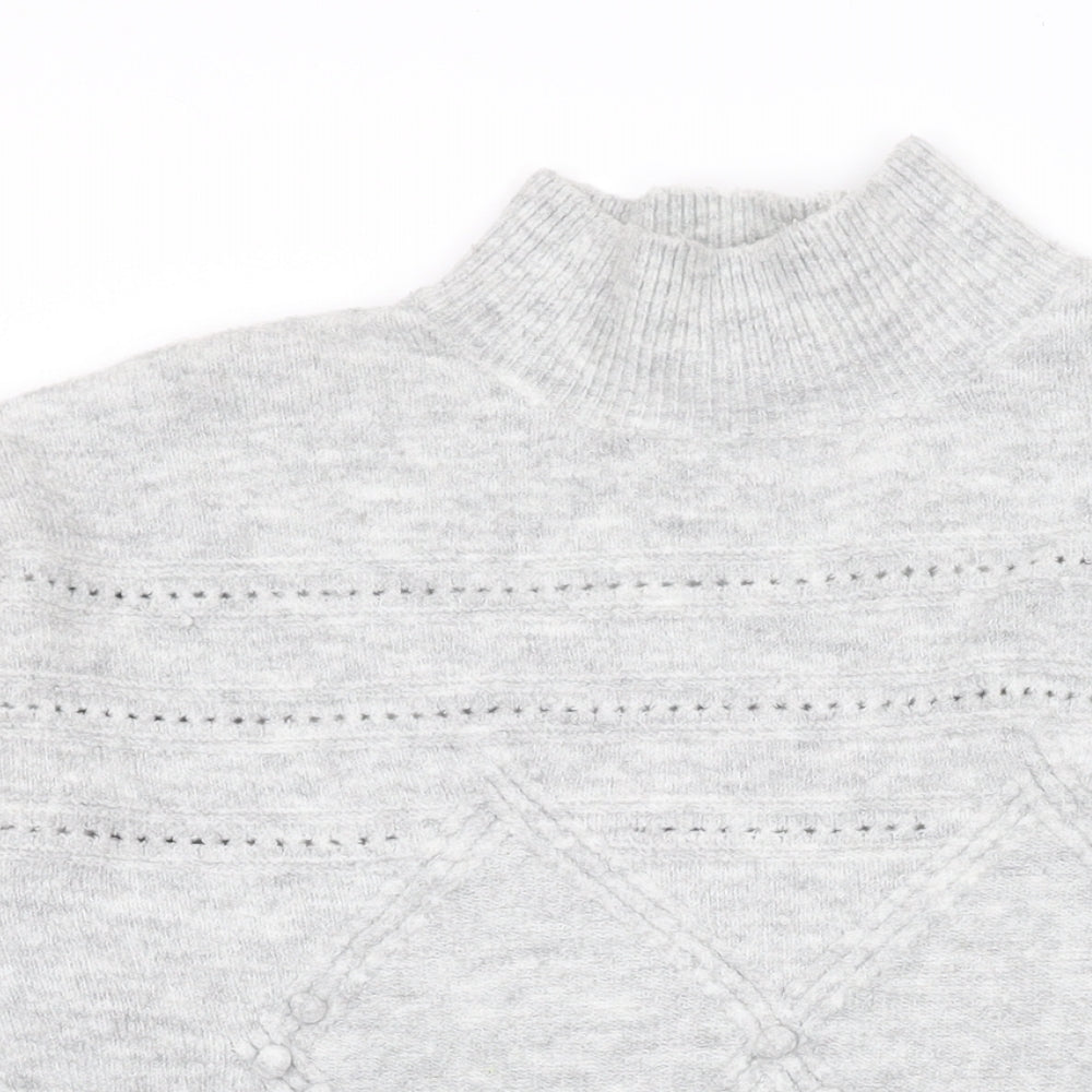 Oasis Womens Grey Mock Neck Geometric Acrylic Pullover Jumper Size S