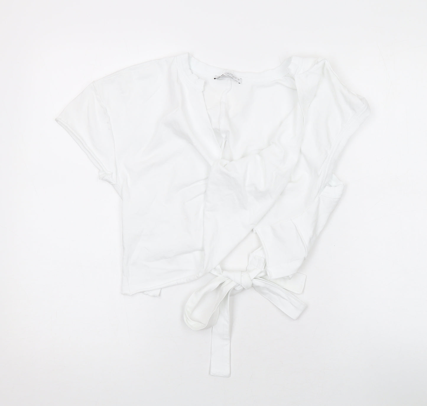 Zara Womens White Cotton Cropped T-Shirt Size M Round Neck