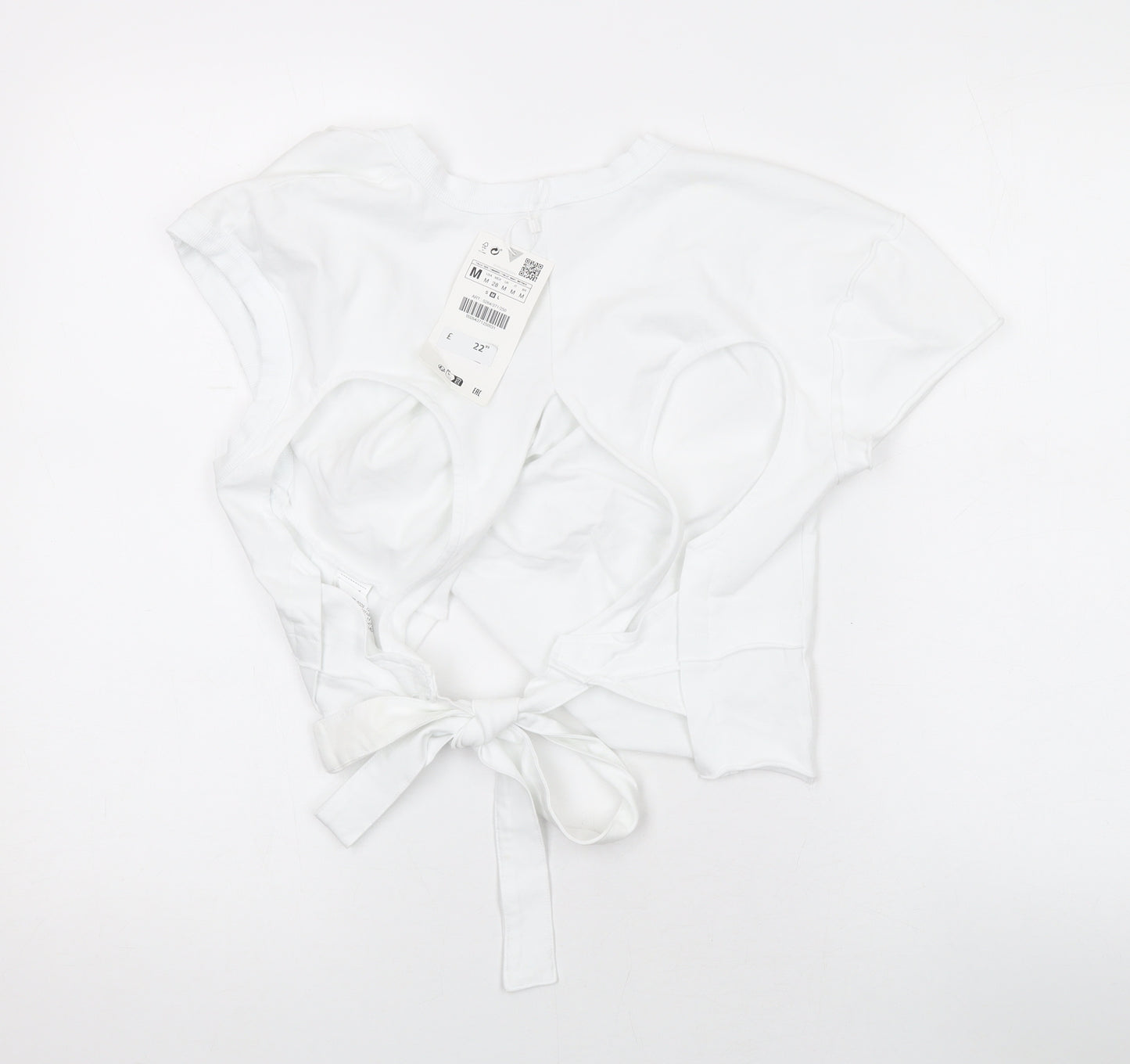 Zara Womens White Cotton Cropped T-Shirt Size M Round Neck