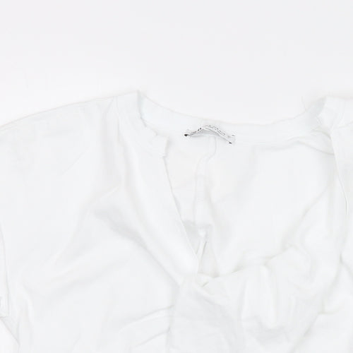 Zara Womens White Cotton Cropped T-Shirt Size M Round Neck