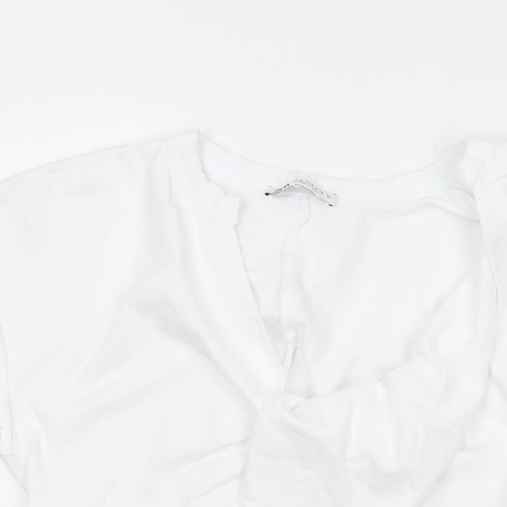 Zara Womens White Cotton Cropped T-Shirt Size M Round Neck