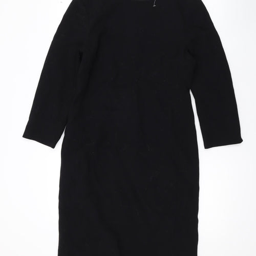 L.K. Bennett Womens Black Viscose A-Line Size 12 Round Neck Zip