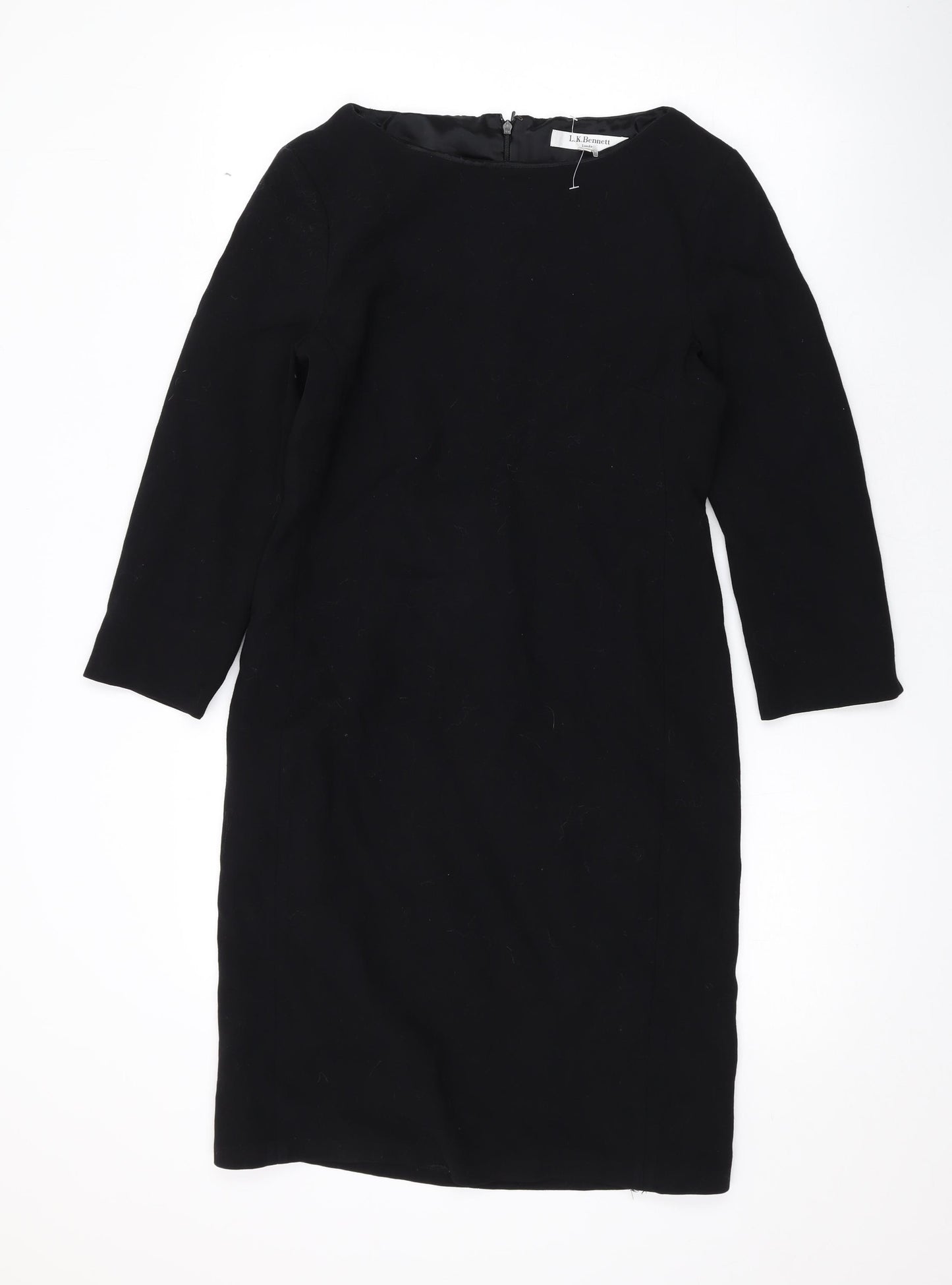 L.K. Bennett Womens Black Viscose A-Line Size 12 Round Neck Zip
