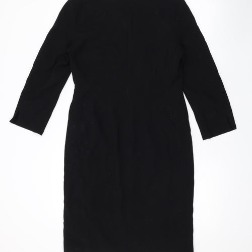 L.K. Bennett Womens Black Viscose A-Line Size 12 Round Neck Zip