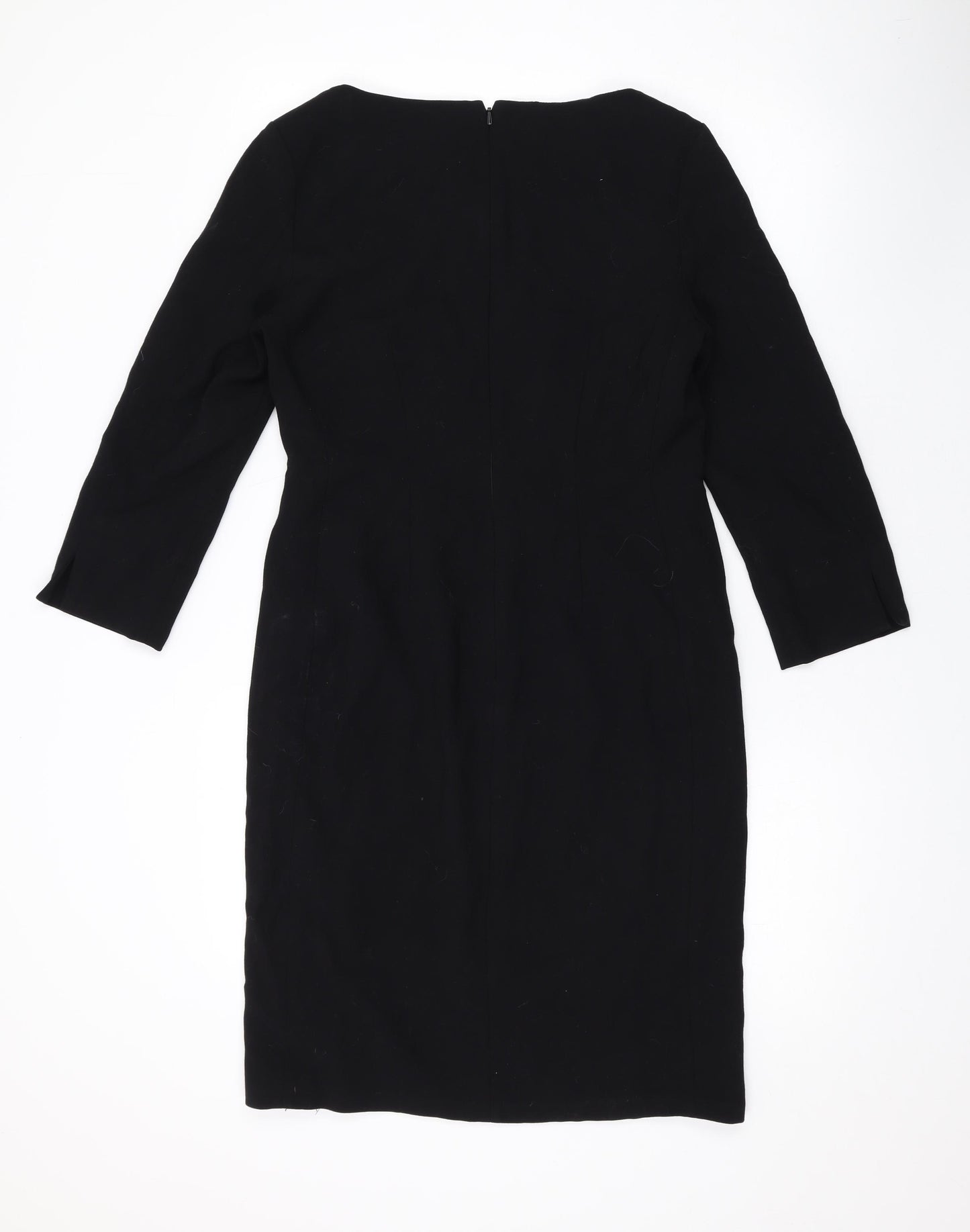 L.K. Bennett Womens Black Viscose A-Line Size 12 Round Neck Zip