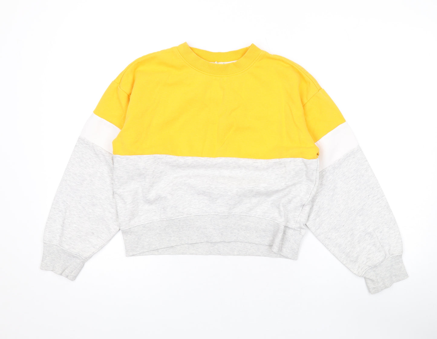 H&M Girls Yellow Colourblock Cotton Pullover Sweatshirt Size 11-12 Years Pullover