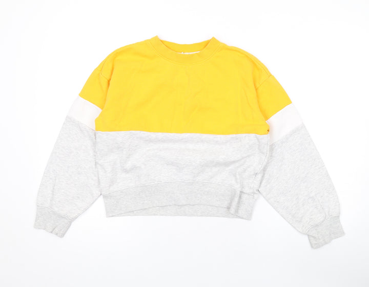 H&M Girls Yellow Colourblock Cotton Pullover Sweatshirt Size 11-12 Years Pullover