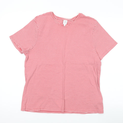 John Lewis Womens Red Striped Cotton Basic T-Shirt Size 18 Round Neck