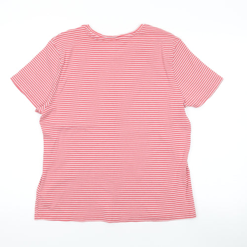 John Lewis Womens Red Striped Cotton Basic T-Shirt Size 18 Round Neck
