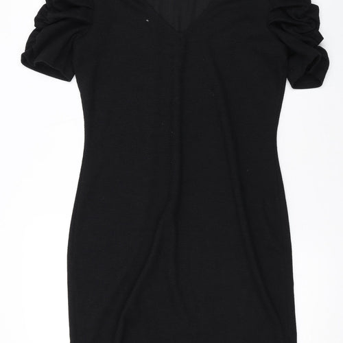 Mango Womens Black Polyester Mini Size L V-Neck Pullover