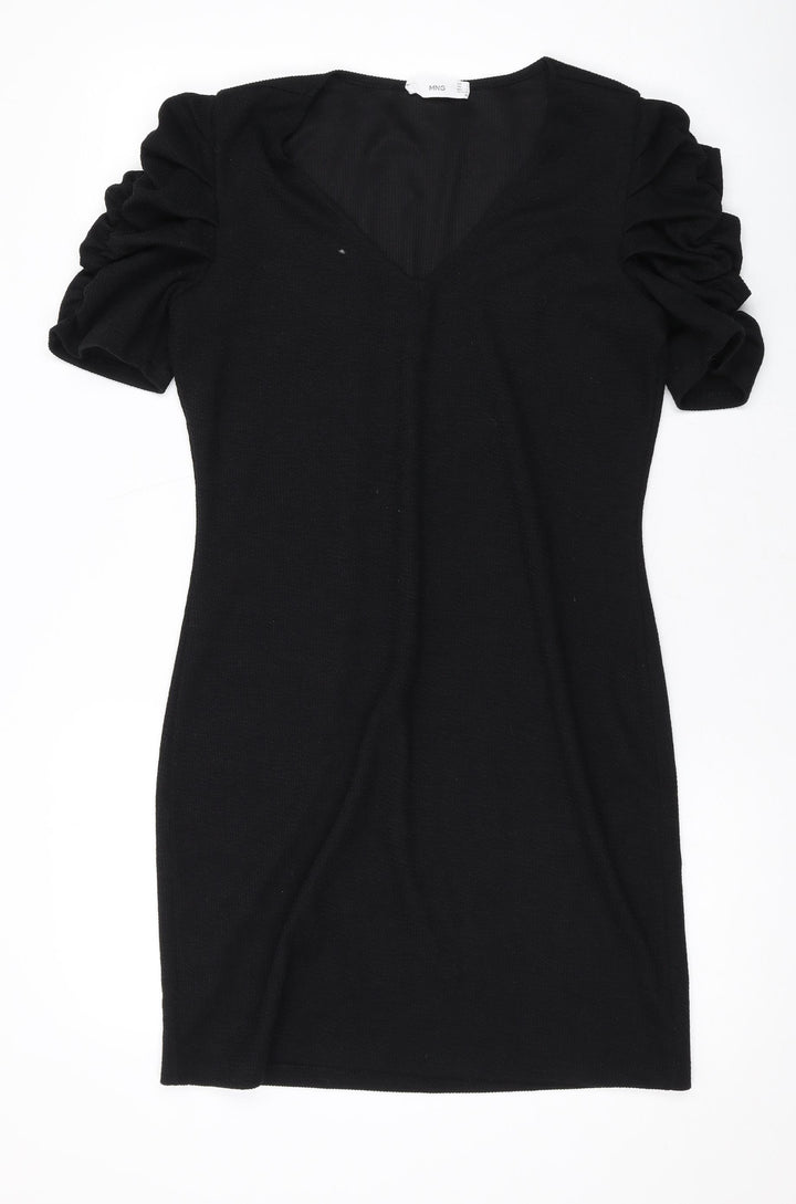 Mango Womens Black Polyester Mini Size L V-Neck Pullover