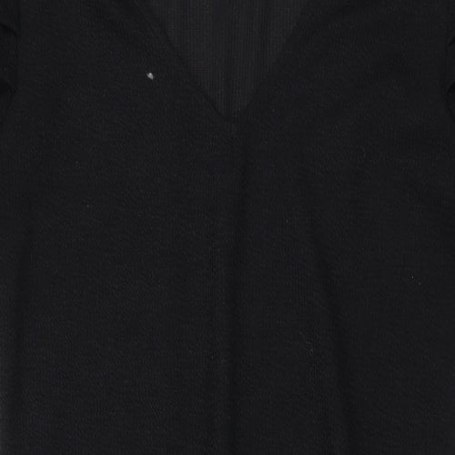Mango Womens Black Polyester Mini Size L V-Neck Pullover