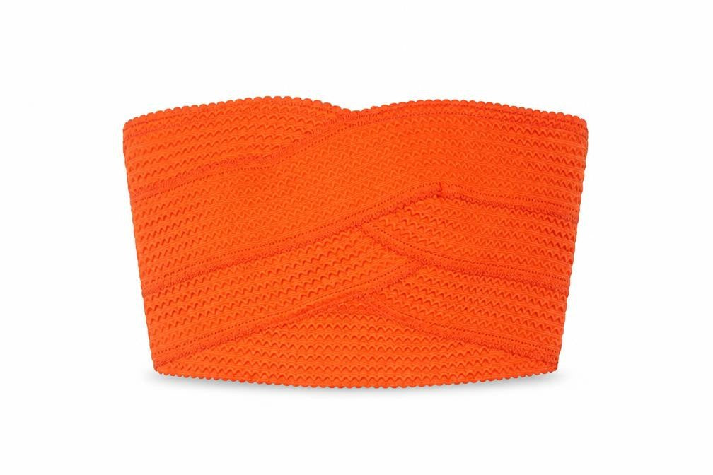 Front view of River Island women’s orange polyester basic t-shirt, size UK 8, sweetheart