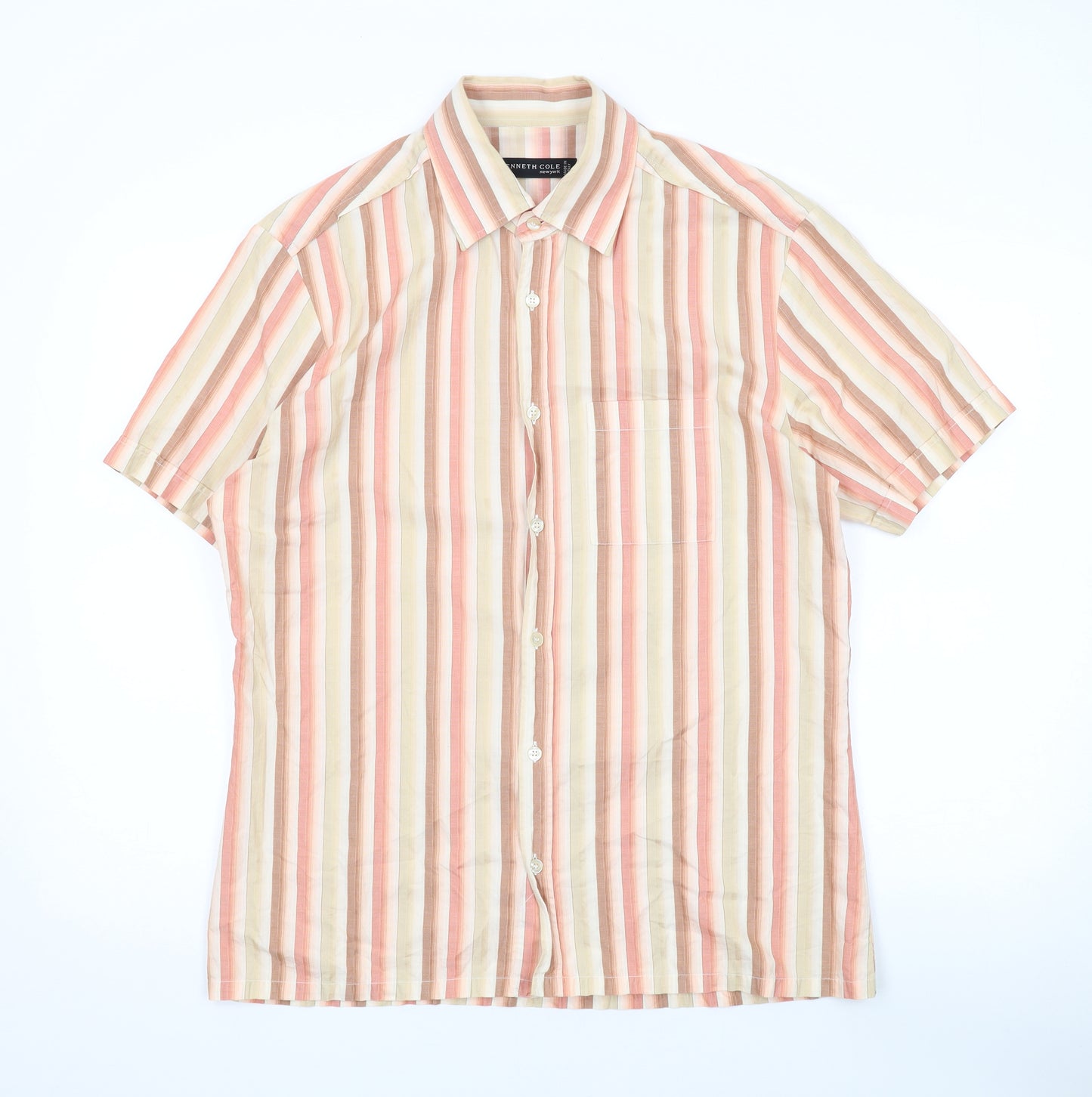 Kenneth Cole Mens Multicoloured Striped Cotton Button-Up Size L Collared Button