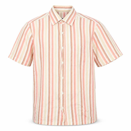Front view of Kenneth Cole men’s multicoloured striped cotton button-up, size L, collared button