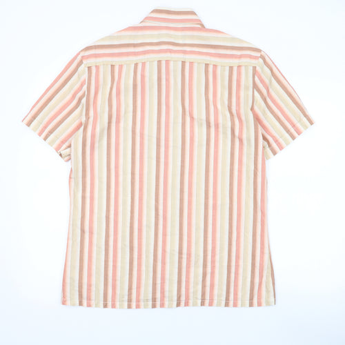 Kenneth Cole Mens Multicoloured Striped Cotton Button-Up Size L Collared Button