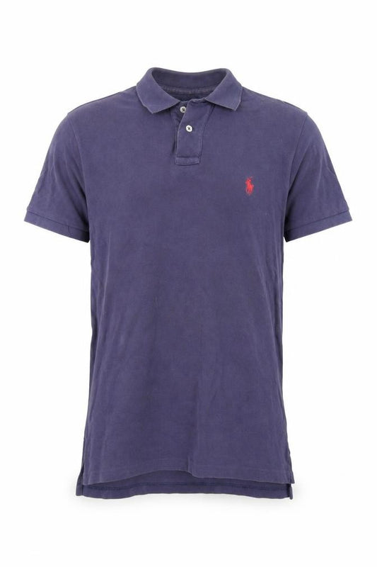 Front view of Polo Ralph Lauren men’s purple cotton polo, size S, collared button