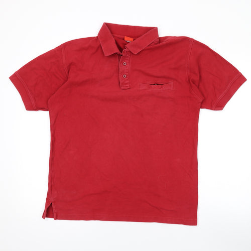 engelbert strauss Mens Red Cotton Polo Size M Collared Button