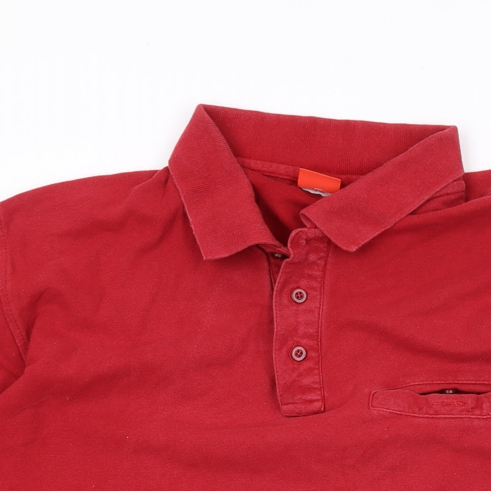 engelbert strauss Mens Red Cotton Polo Size M Collared Button