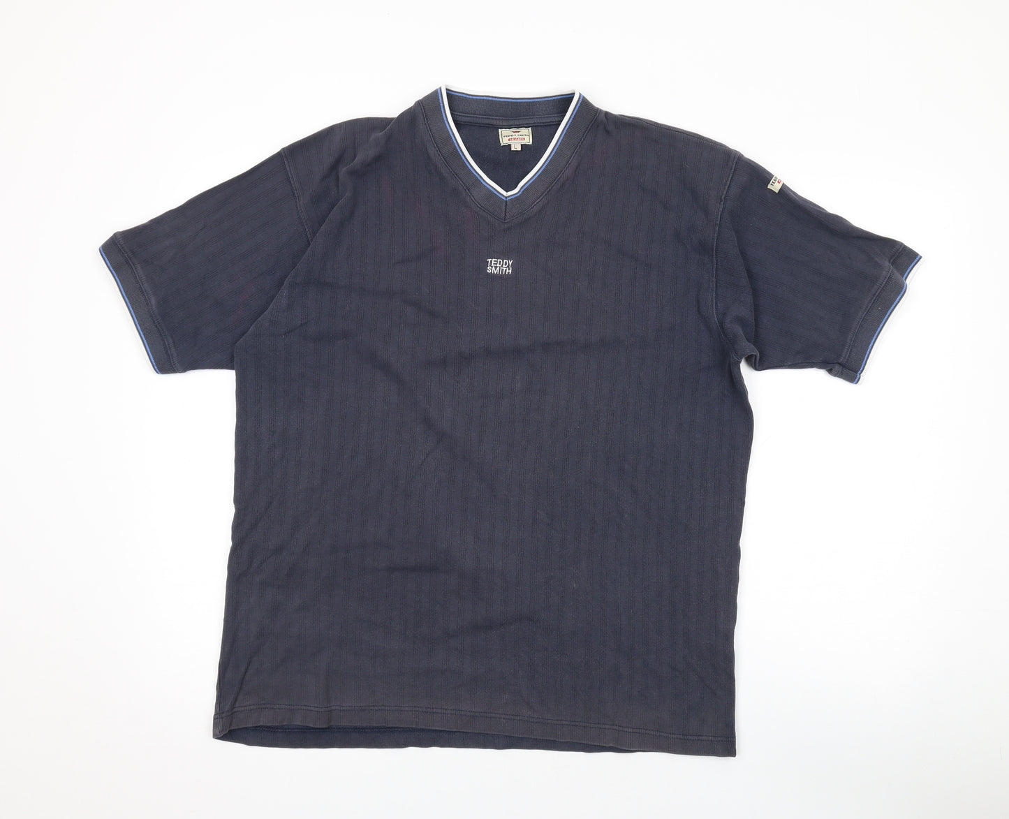 Teddy Smith Mens Grey Cotton T-Shirt Size L V-Neck