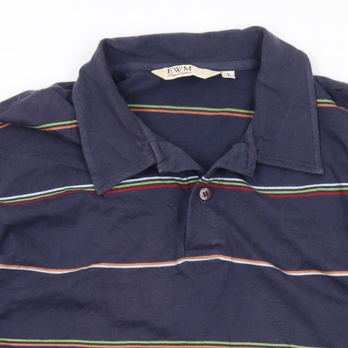 EWM Mens Black Striped Cotton Polo Size L Collared Button