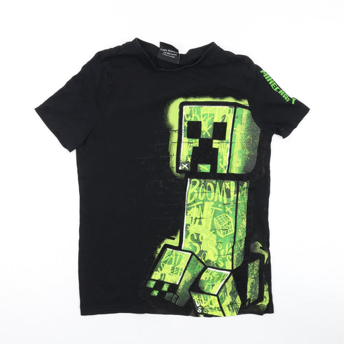 Mojang Boys Black Cotton Basic T-Shirt Size 9-10 Years Round Neck Pullover