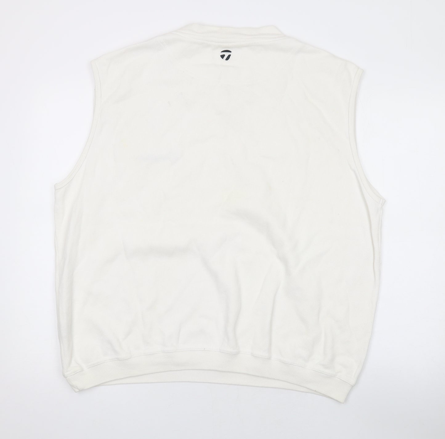 TaylorMade Mens White V-Neck Acrylic Pullover Jumper Size L Sleeveless
