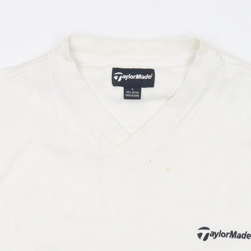 TaylorMade Mens White V-Neck Acrylic Pullover Jumper Size L Sleeveless