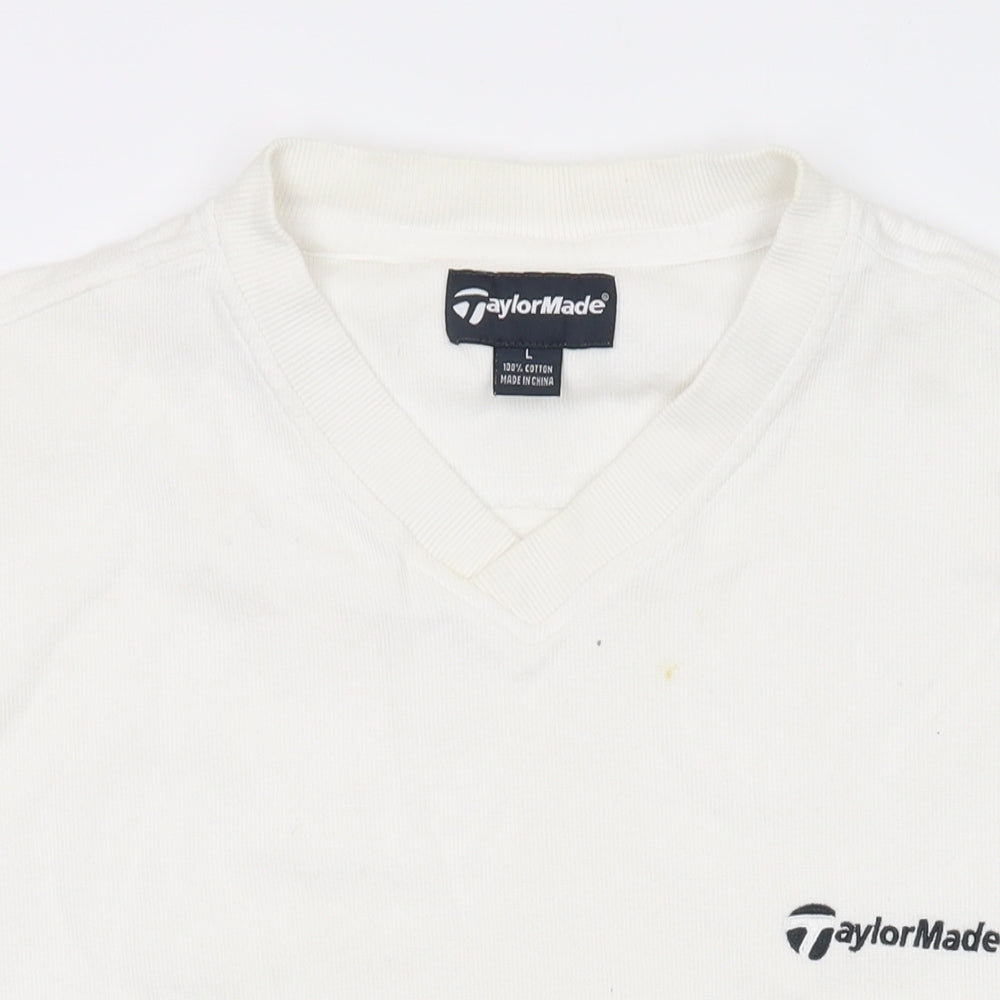 TaylorMade Mens White V-Neck Acrylic Pullover Jumper Size L Sleeveless
