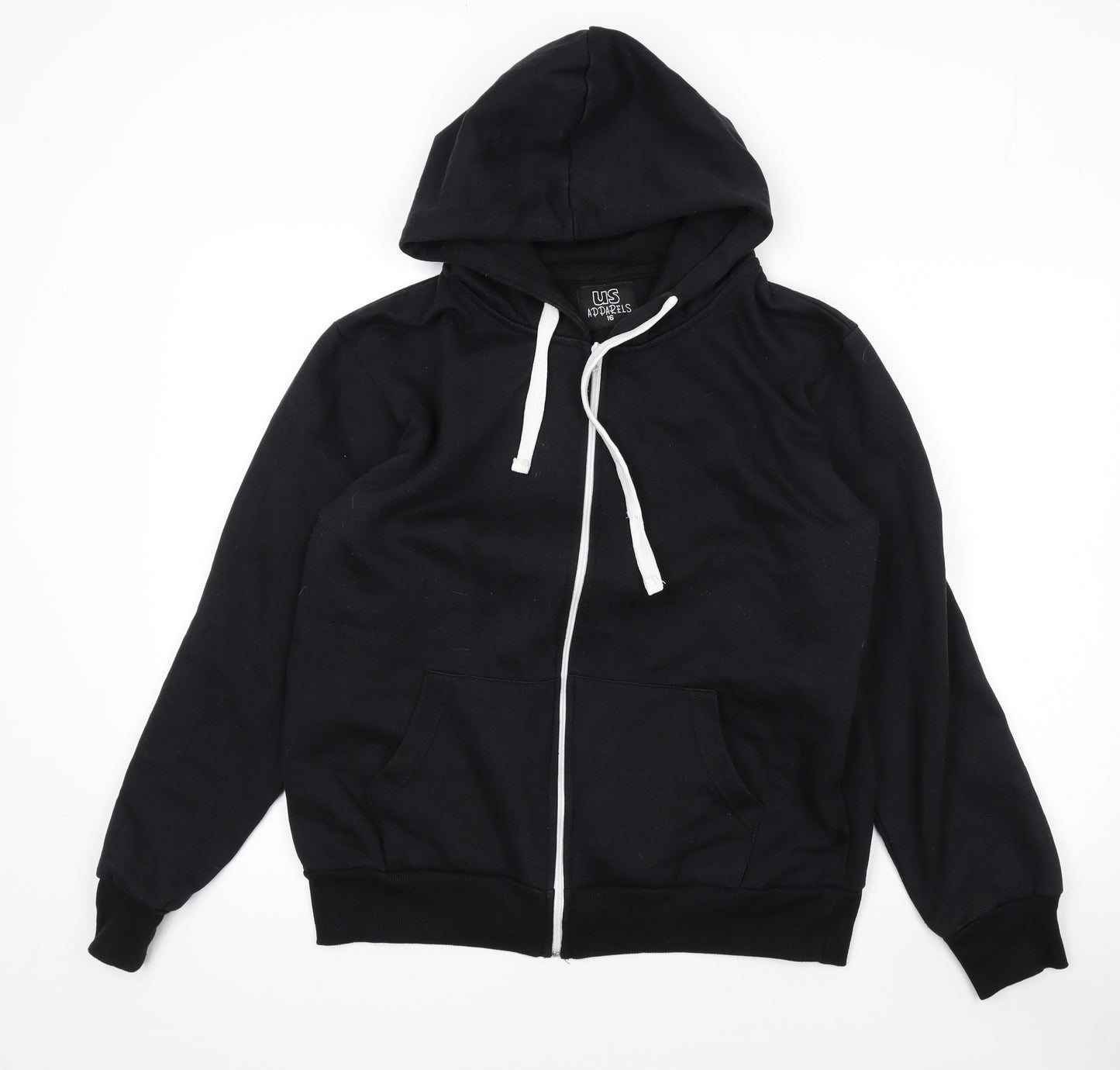 US Apparels Womens Black Cotton Full Zip Hoodie Size 16 Zip